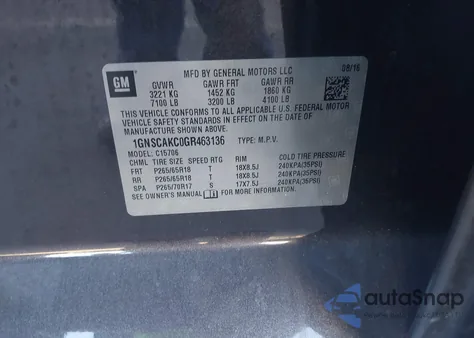 2016 Chevrolet Tahoe Ls z USA, uszkodzony, nr VIN 1GNSCAKC0GR463136